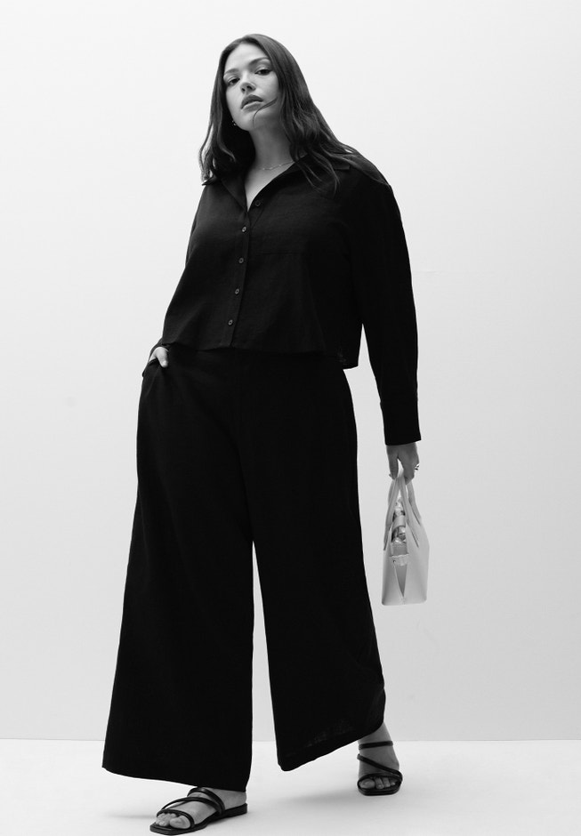 Linen Wide Leg Crop Pant image number null