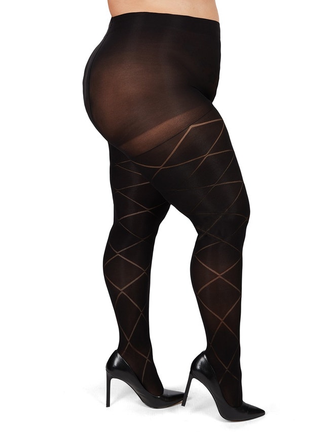 Memoi Diamond Opaque Control Top Tights image number null
