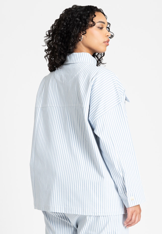 Yarn Dye Striped Shacket for Women, 4502151 | ELOQUII