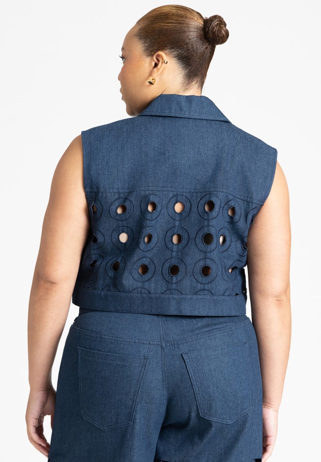 Circular Cutout Denim Vest image number null