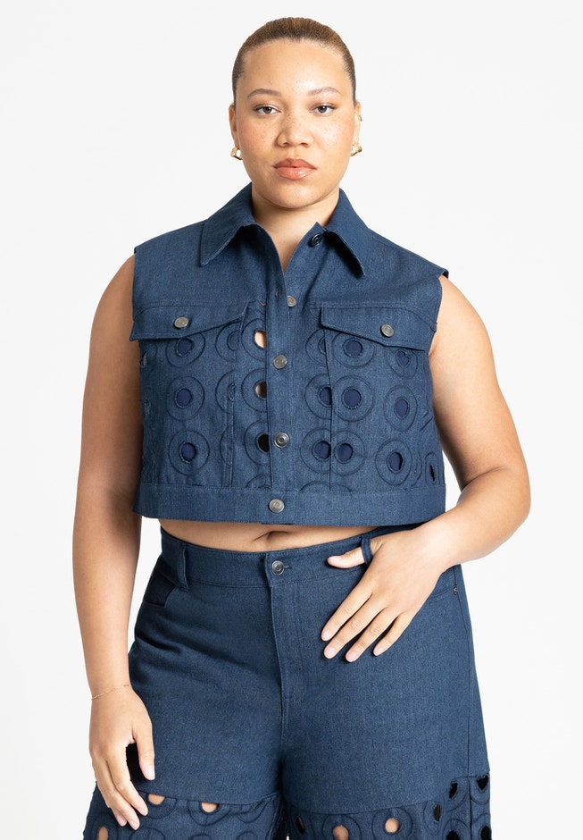 Circular Cutout Denim Vest image number null