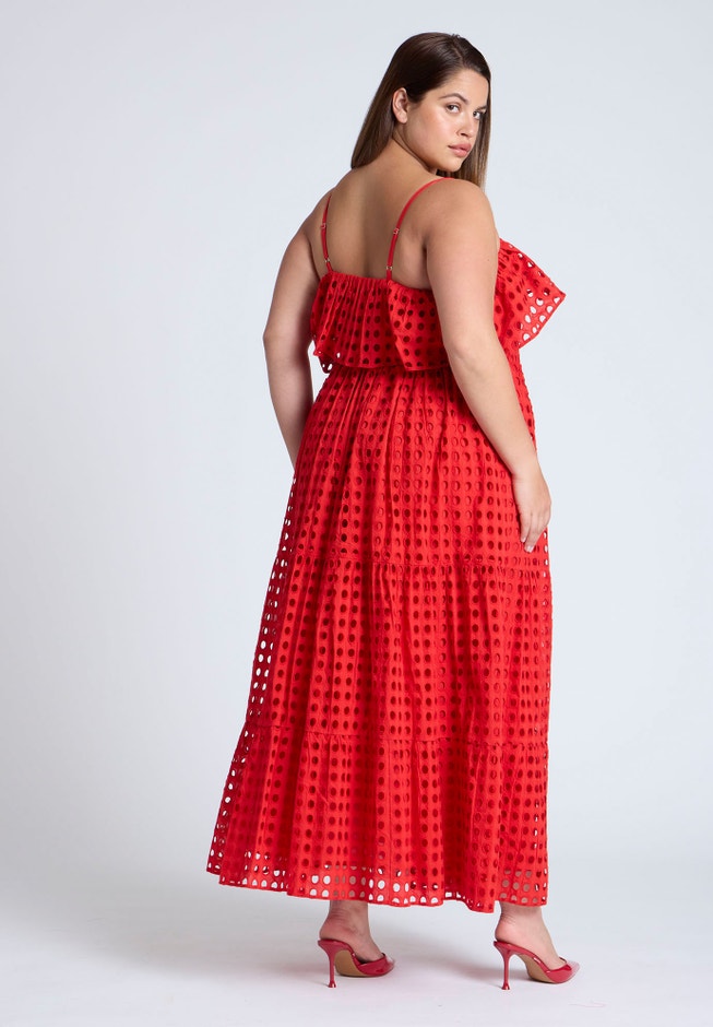 Ruffle Bodice Eyelet Maxi Dress image number null