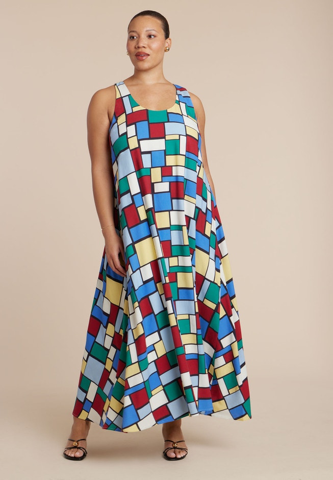 Printed Linen Trapeze Dress Printed Linen Trapeze Dress