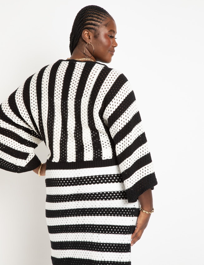 Crochet Wide Sleeve Striped Sweater image number 1