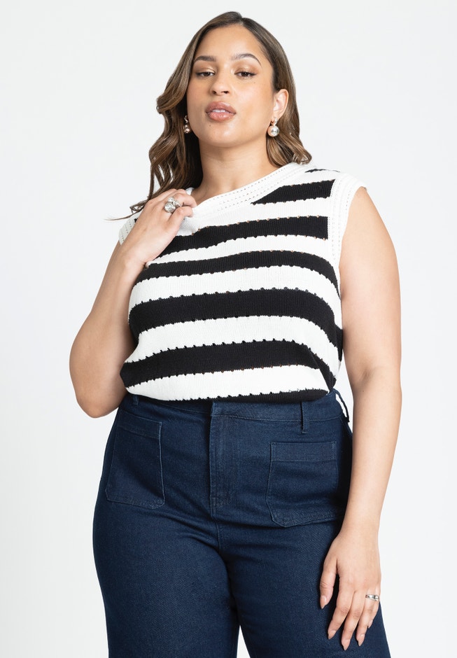 Striped High Neck Sweater Tank image number 0