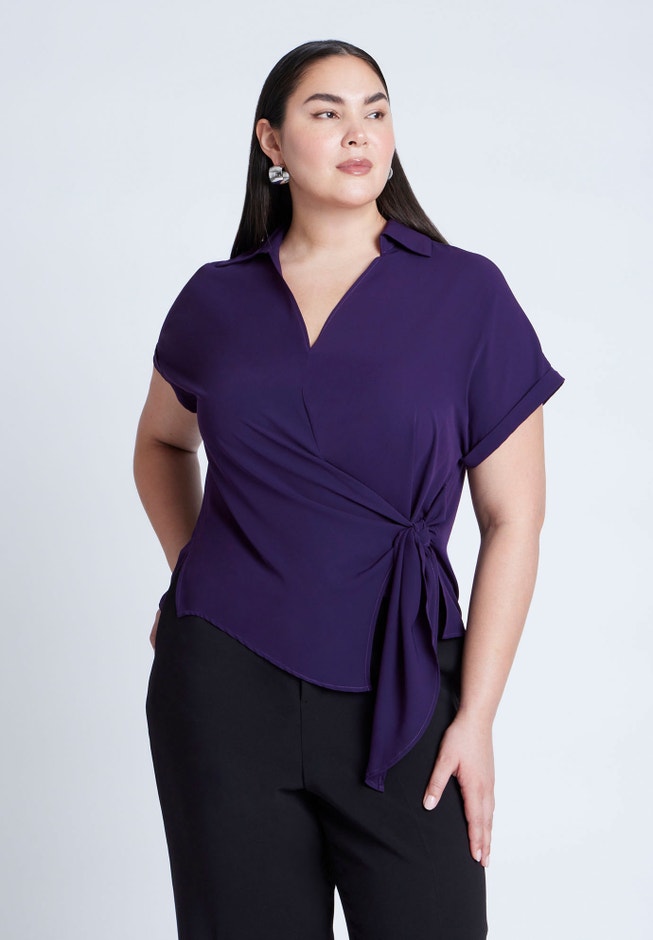 Short Sleeve Collared Top With Waist Tie image number 0