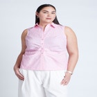 Striped Sleeveless Collared Top image number null