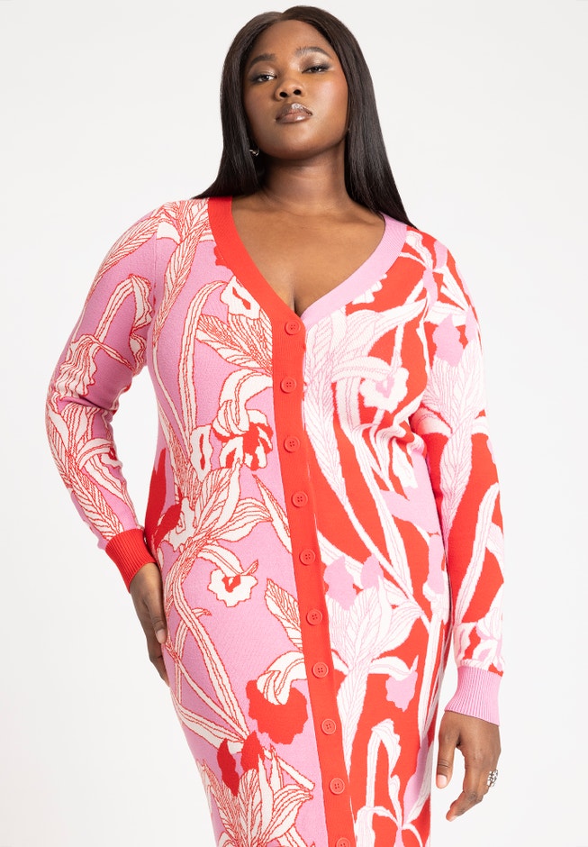 Intarsia Two Tone Cardigan Dress image number 2