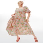 Puff Sleeve Pleated Maxi Dress image number null