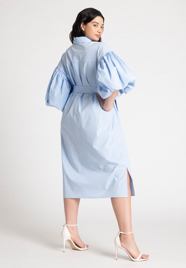 Printed Balloon Sleeve Tie Waist Dress main image 0