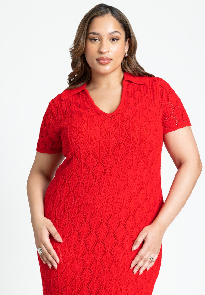 Crochet Maxi Dress With Collar & Fringe image number 2