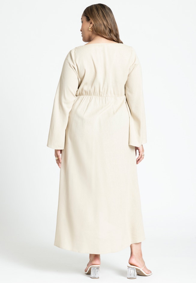 Asym Button Up Linen Dress image number null