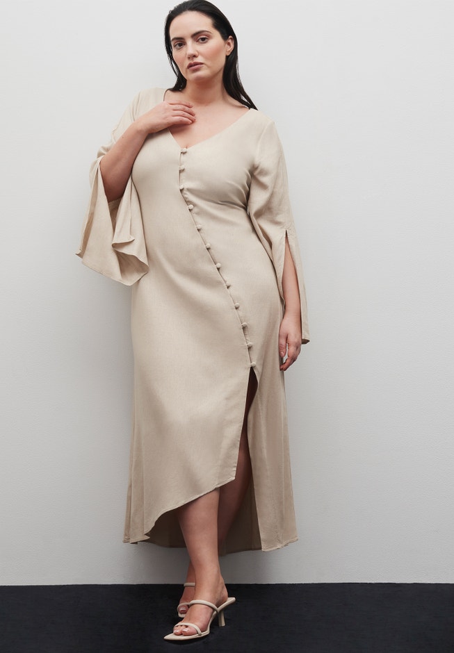 Asym Button Up Linen Dress image number null