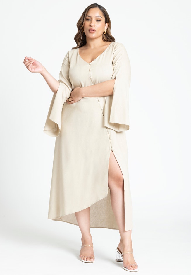 Asym Button Up Linen Dress image number null