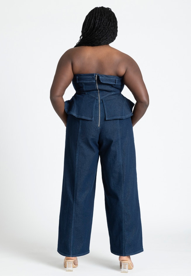 Denim Jumpsuit With Peplum image number 1