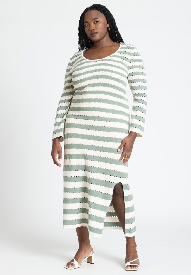 Striped Sweater Dress With Tie Back image number null