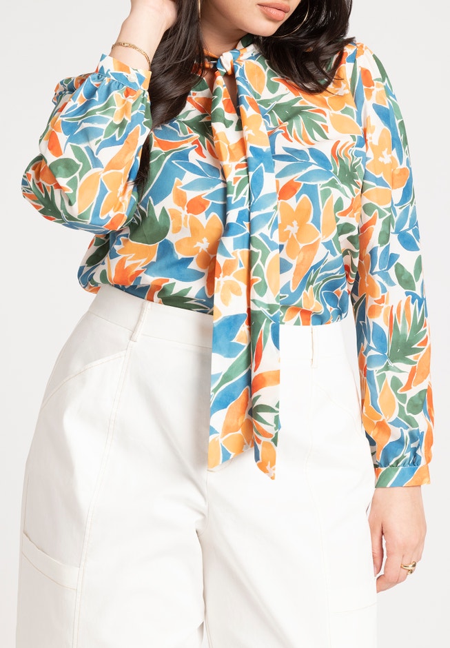 Printed Tie Neck Blouse image number 2