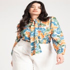 Printed Tie Neck Blouse image number null