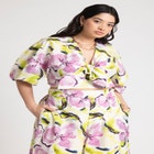 Puff Sleeve Tie Front Crop Top image number null