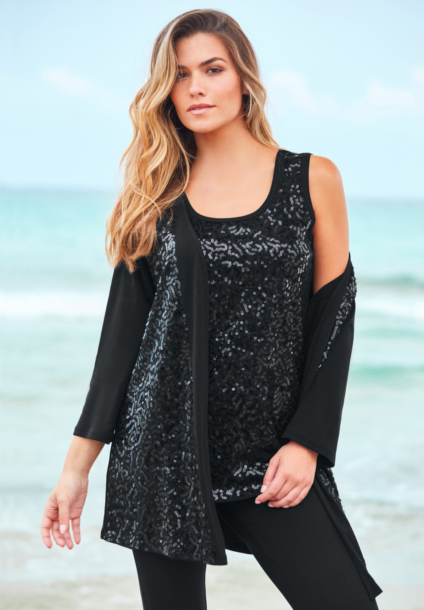 Sequin-Panelled Tank & Cardigan Set | ELOQUII