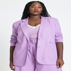 Oversized Strong Shoulder Linen Blazer image number null