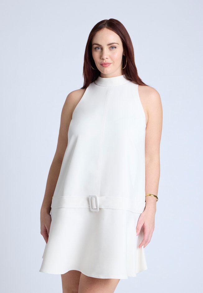Mock Neck Belted Mini Dress image number null