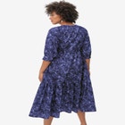 100% Cotton Tiered Below-Elbow Sleeve Midi Dress image number null