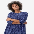 100% Cotton Tiered Below-Elbow Sleeve Midi Dress image number null