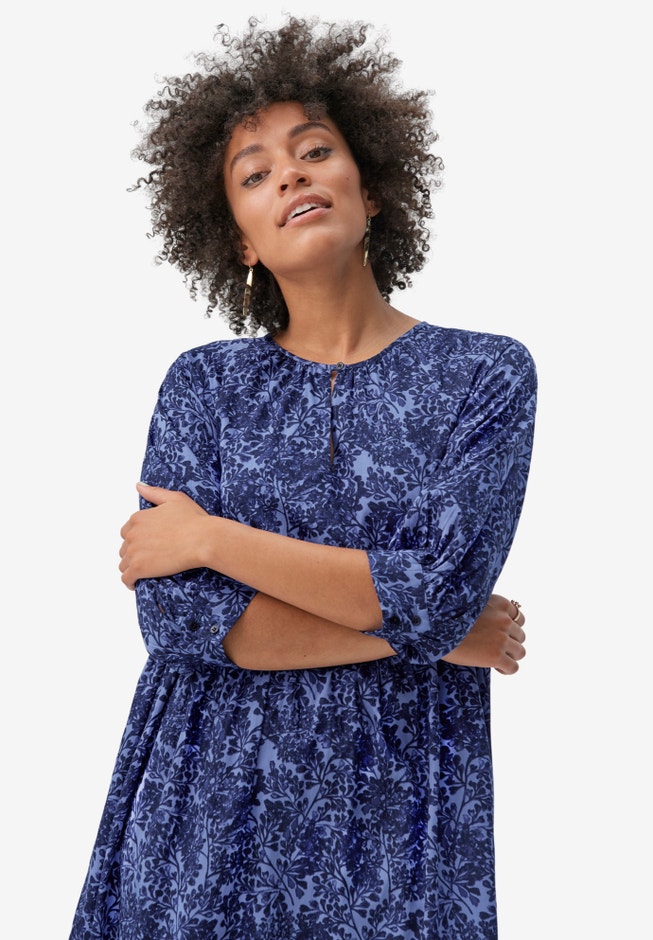 100% Cotton Tiered Below-Elbow Sleeve Midi Dress image number 2