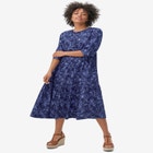 100% Cotton Tiered Below-Elbow Sleeve Midi Dress image number null
