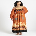 Printed Puff Sleeve Fringe Maxi image number null