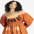 Printed Puff Sleeve Fringe Maxi image number null