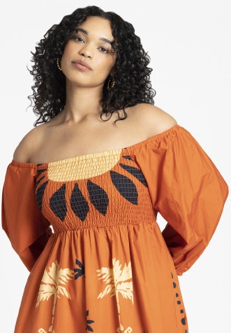 Printed Puff Sleeve Fringe Maxi image number null