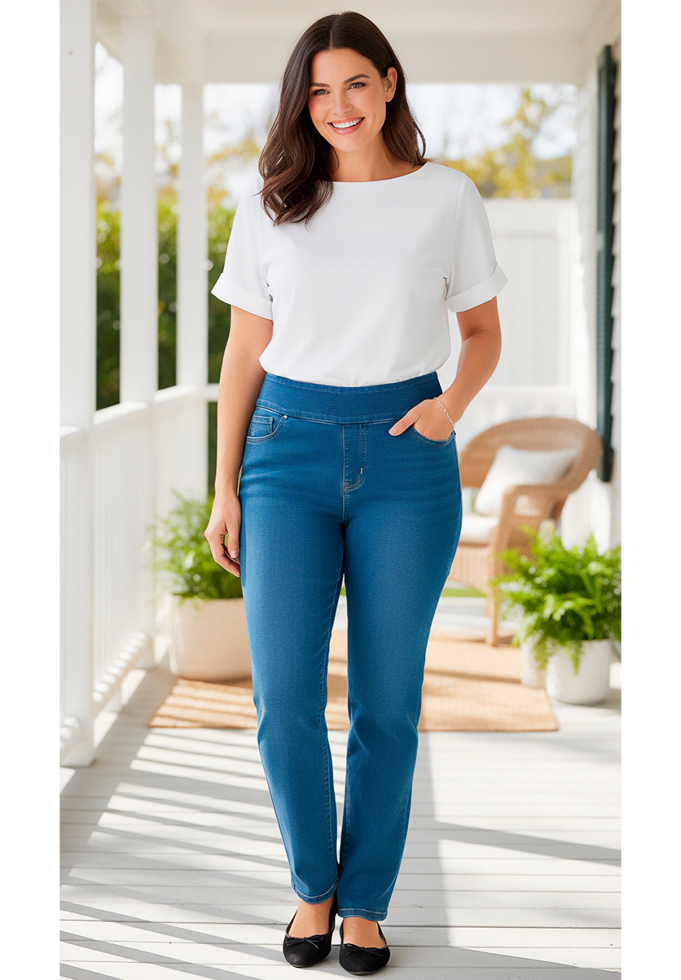 Flex-Fit Pull-On Straight-Leg Gap-Free Stretch Denim Jeans image number 0