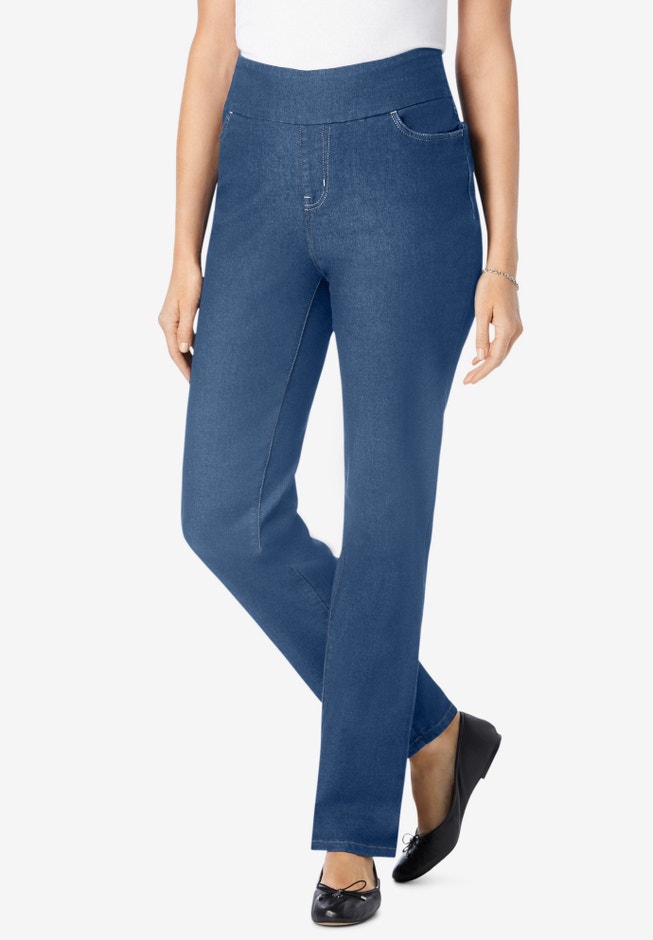 Flex-Fit Pull-On Straight-Leg Gap-Free Stretch Denim Jeans image number 1
