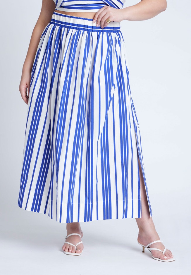 Poplin Maxi Skirt With Side Slits image number 1