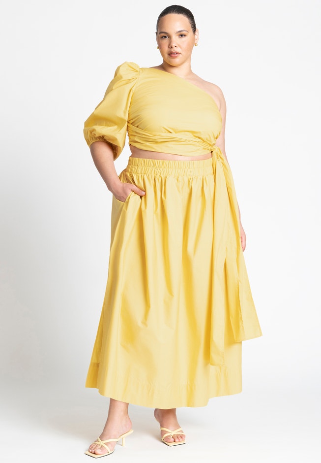 Poplin Maxi Skirt With Side Slits image number 0