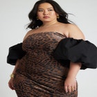 Printed Velvet Dress With Puff Sleeve image number null