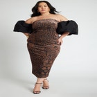 Printed Velvet Dress With Puff Sleeve image number null