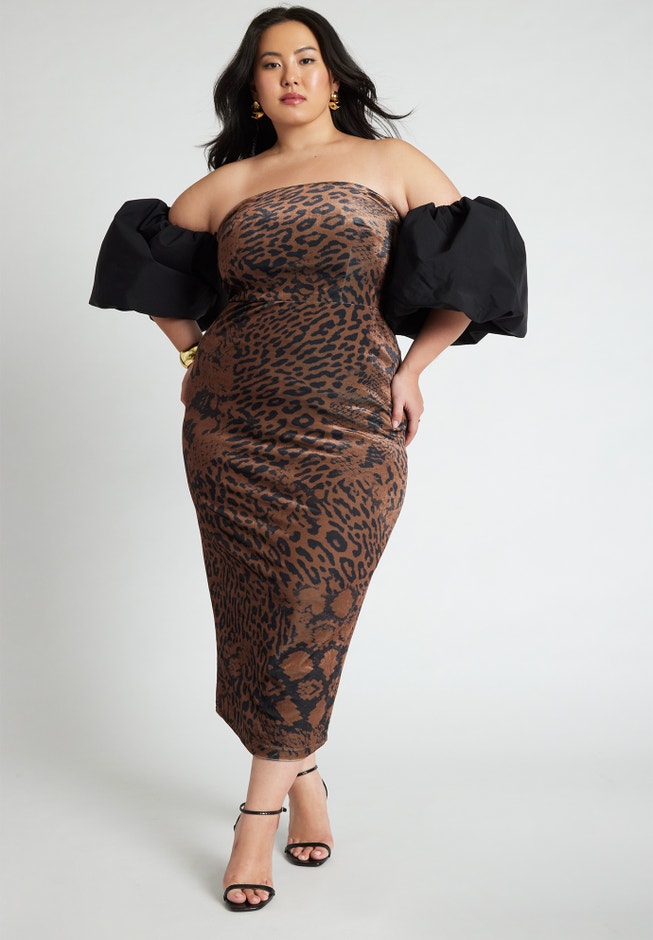Printed Velvet Dress With Puff Sleeve image number 0