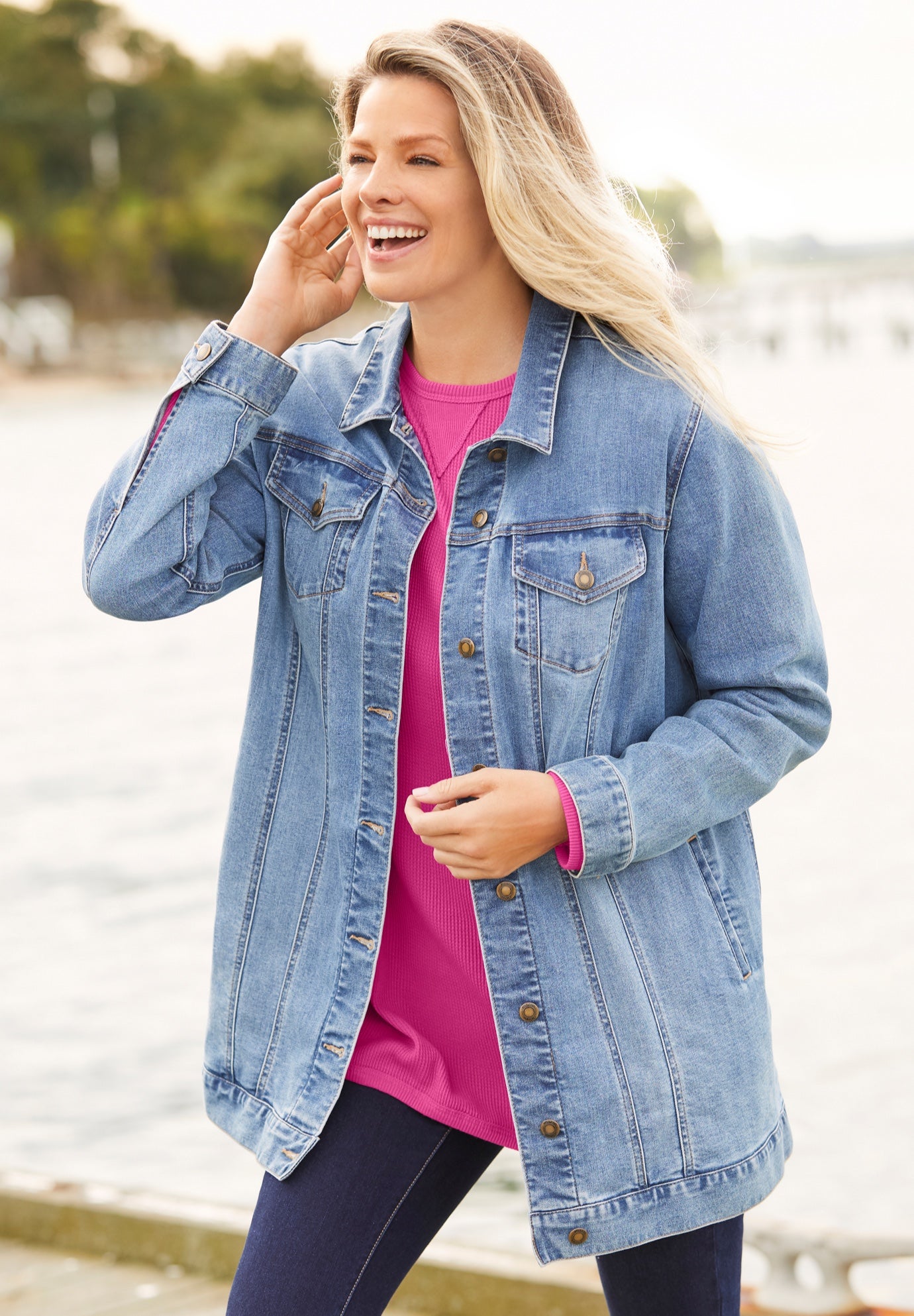 Long Stretch Denim Jean Jacket image number 0