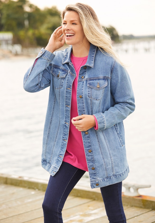 Long Stretch Denim Jean Jacket image number 6