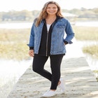 Long Stretch Denim Jean Jacket image number null