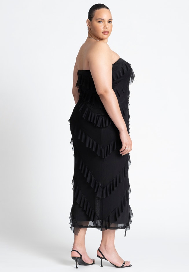 Ruffle Mesh Dress With Slit image number 1