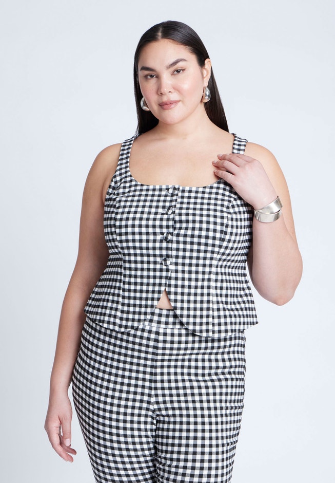 Gingham Square Neck Vest image number null