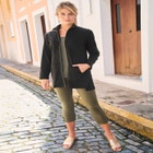 Stretch Cotton Zip Front Hi-Low Jacket image number null