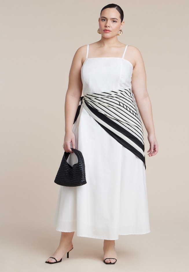 scarf detail midi dress Scarf-Detail Midi Dress - Light Beige