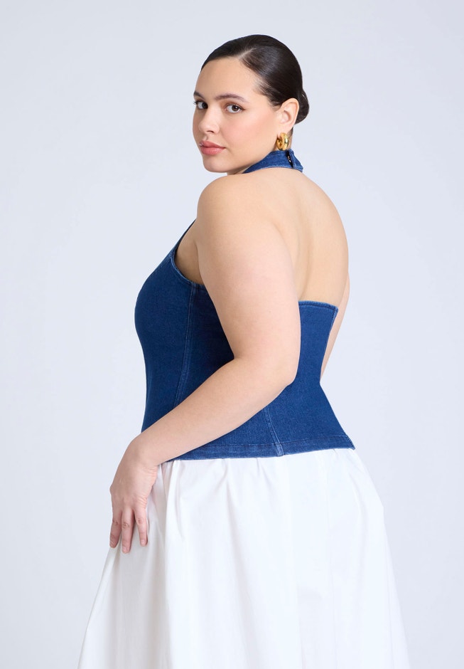 Comfort Stretch Denim Halter Top image number 1