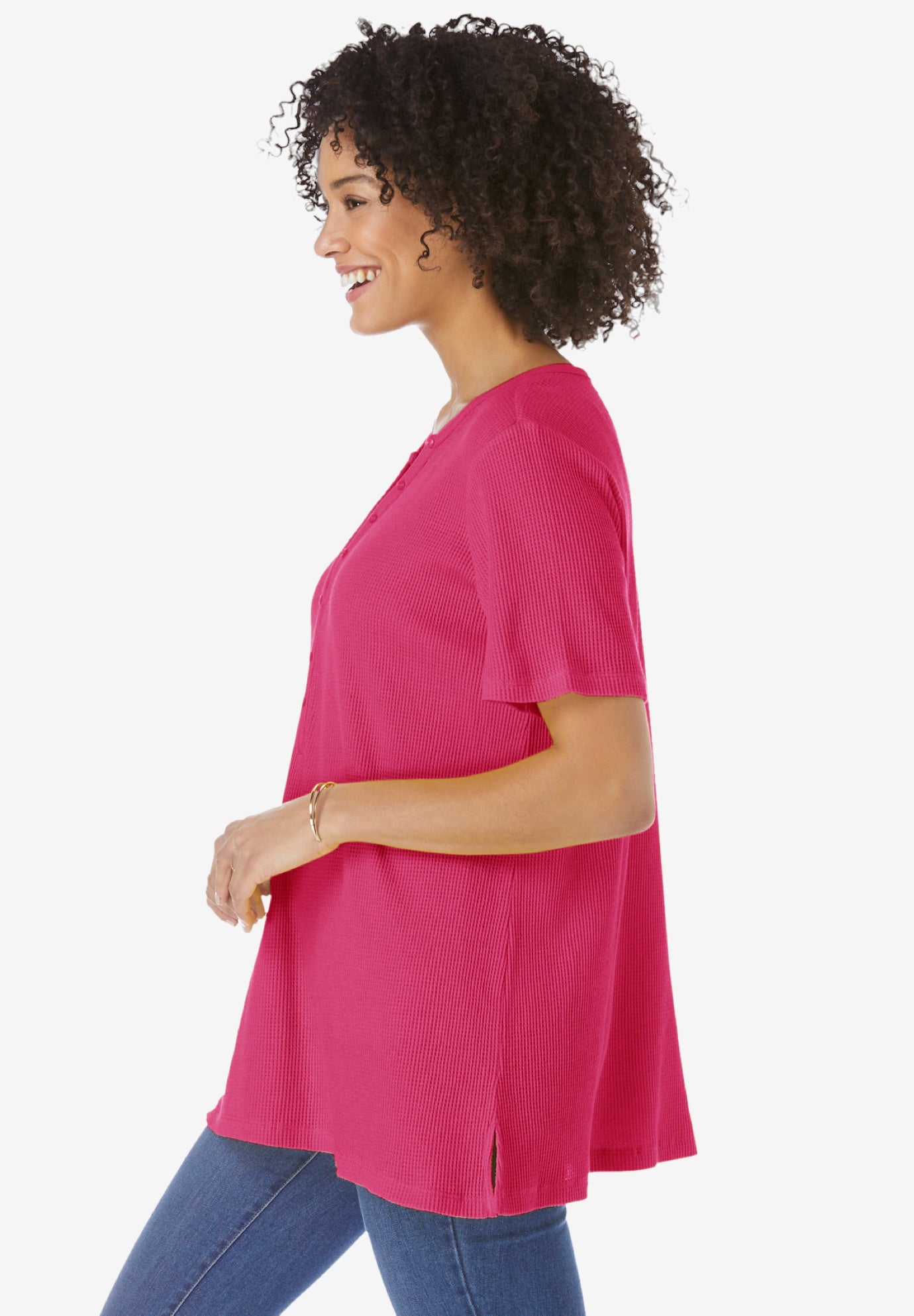 Split-Neck Henley Thermal Tee image number 3