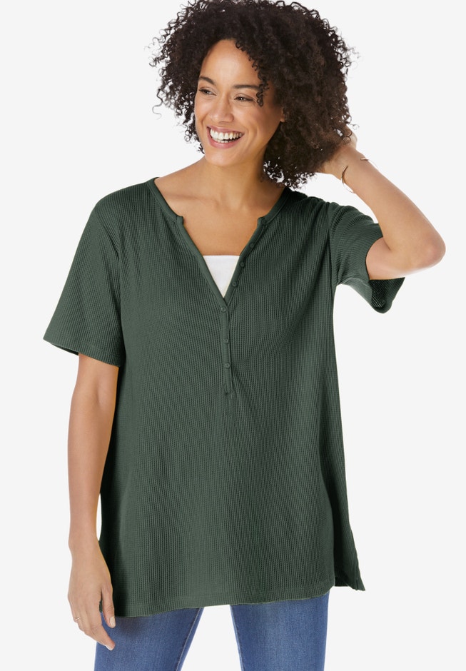 Split-Neck Henley Thermal Tee image number 4